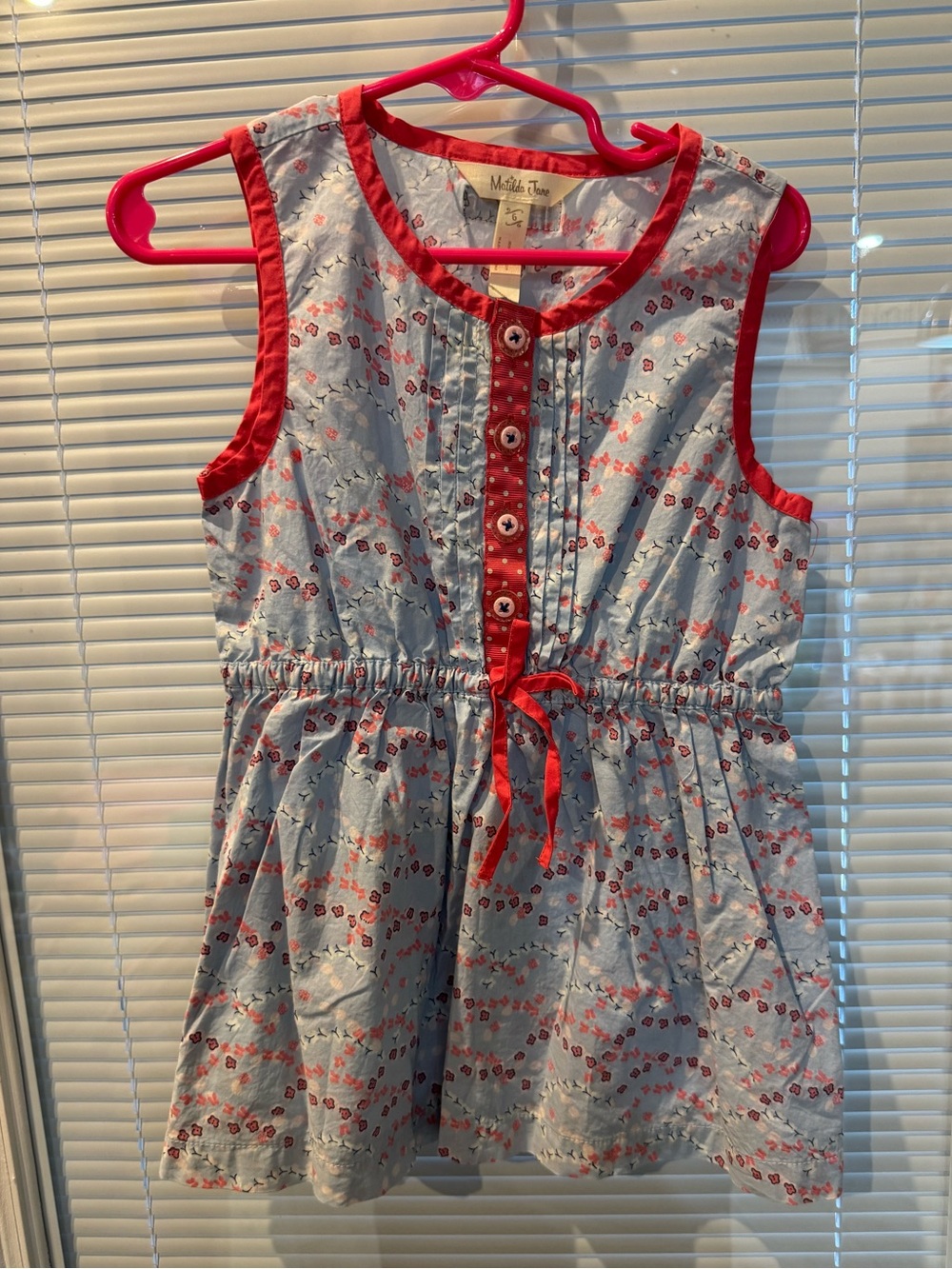 Matilda Jane Girls Size 6 Blue Floral Sleeveless Tunic Top
